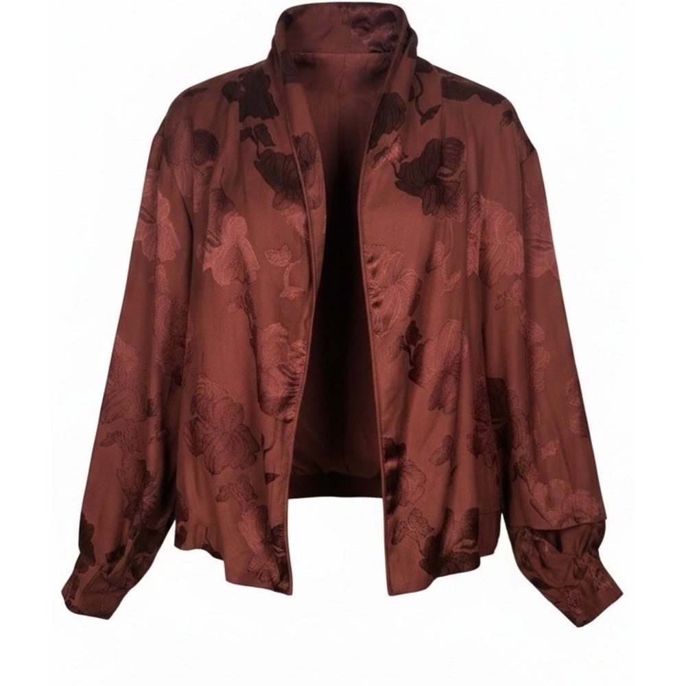 Free‎ People Size XS Terracotta Jacquard Open Front Silky Formal Jacket